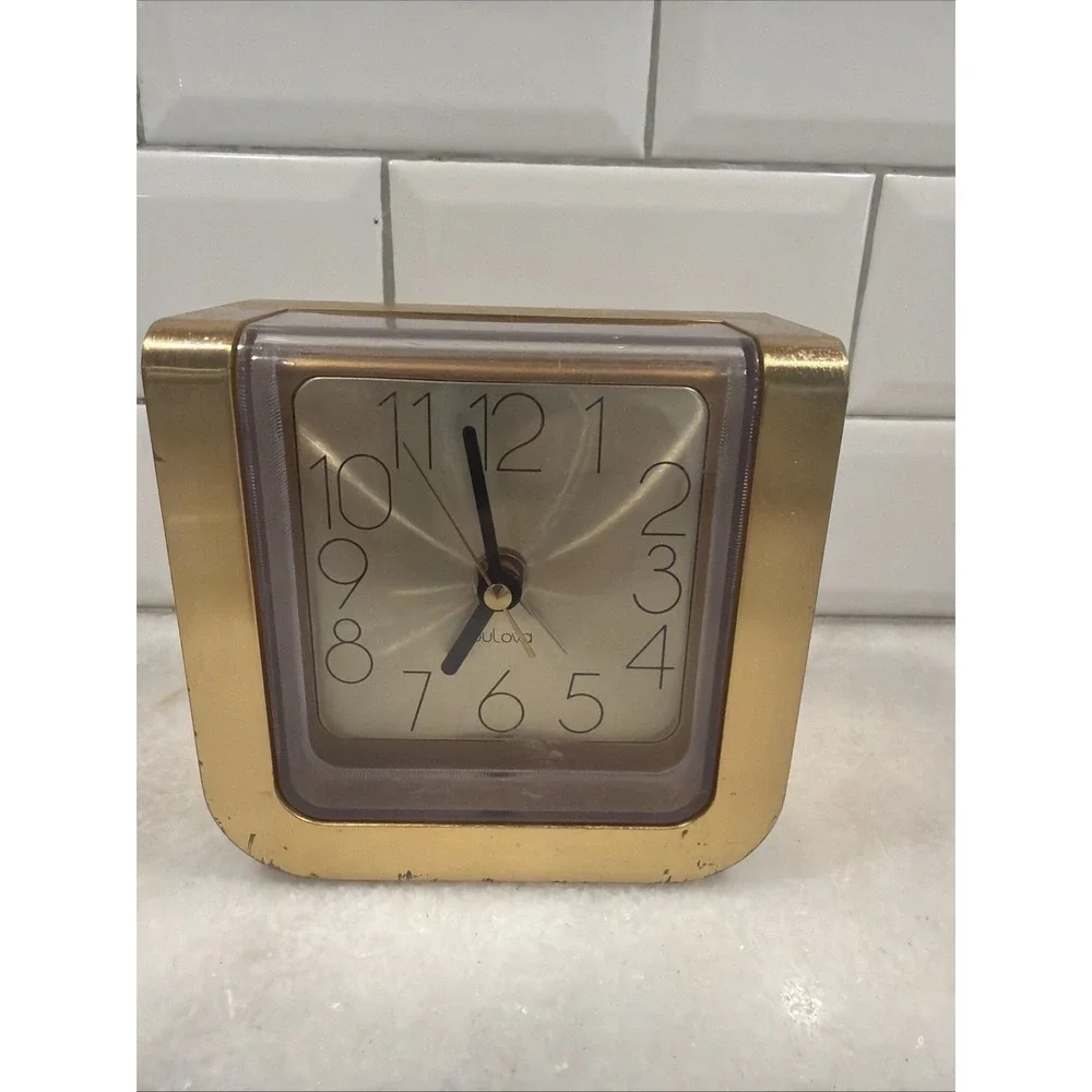 Vintage 1970's‎ Bulova Heavy Gold/brass Alarm Clock ES053